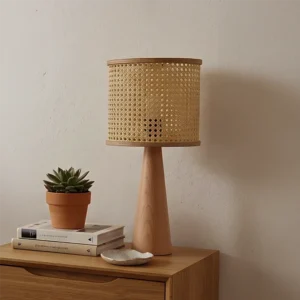 Heybeli hazeran - rattan ahşap abajur yatak odası ve salon aydınlatması