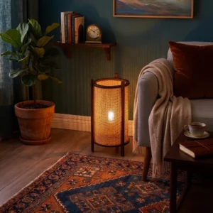 Lumina rattan masif ahşap lambader - abajur köşe aydınlatması