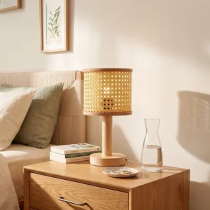 Natura hazeran - rattan ahşap abajur yatak odası ve salon aydınlatması
